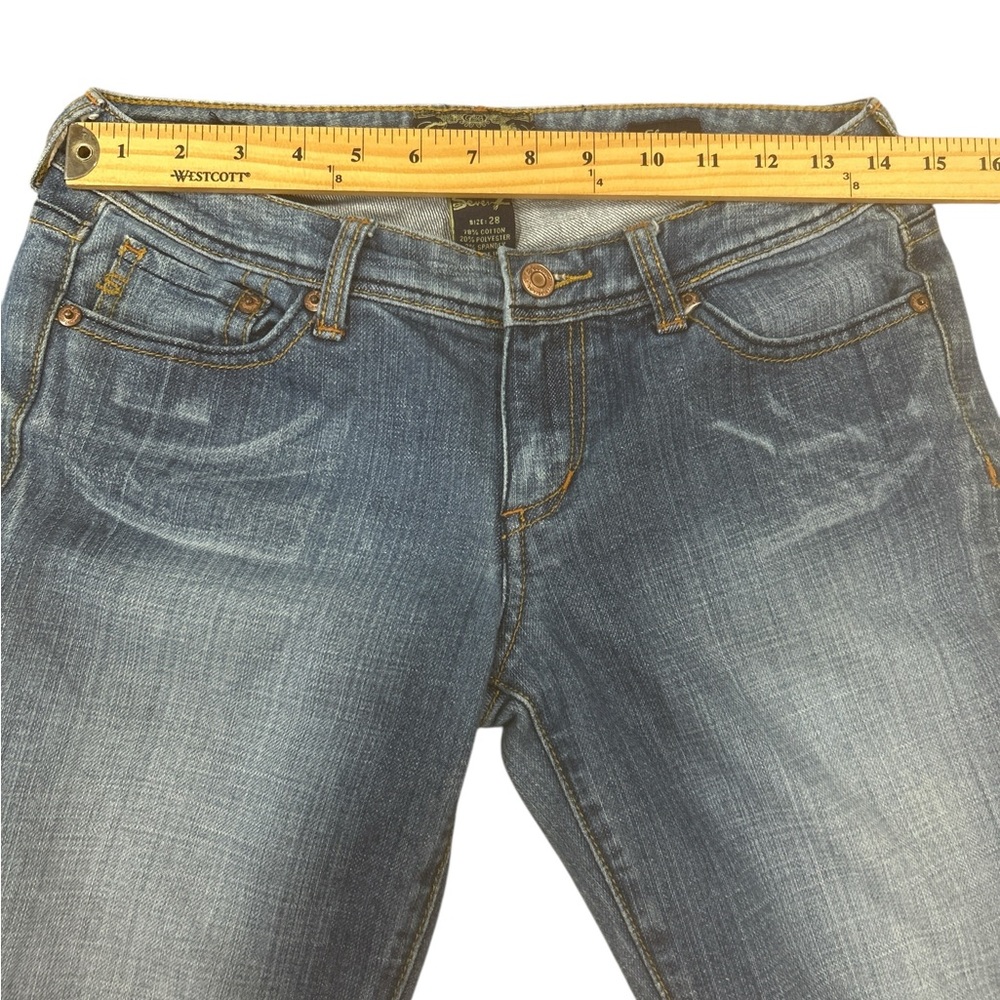 Vintage Y2K Seven7 women’s sz 28  jeans Rhinestone Flare Low Rise Bootcut blue - Picture 7 of 16
